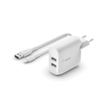 BELKIN Carregador 24W + Cabo Lightning (2 USB-A) (branco)