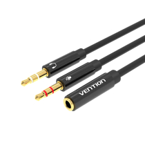 VENTION Cabo adaptador Áudio 2 Jack 3,5mm Macho para Jack 3,5mm Fêmea 4 Polos 0,6m (preto)