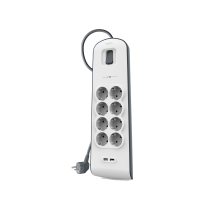 BELKIN Extensão elétrica/Proteção contra sobretensões 8 Tomadas + 2 Portas USB - Cordão de 2m - branca